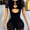 Women Solid Strapless Long Sleeve Hollow Sexy Knitting Romper