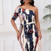 Women's Fashion Elegant Color Block Print Bodycon Dress