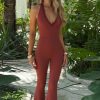 Braided Halter Neck Jumpsuit Summer Solid Color Bell Bottom Sexy Romper