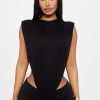 Women's Round Neck Sleeveless Side Cutout Bodysuit Top Tight Fitting Shorts Two-Piece Set