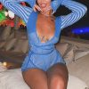 Autumn Fashion Deep V Sexy Knitting Striped Contrast Color High Waist Jumpsuit