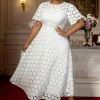 Africa Plus Size Round Neck Lace Puff Sleeve High Waist A-Line Formal Party Evening Gown