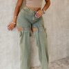 Women's Straight Street Fashion Washed Hollow Denim Pants