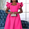 Ruffled Sleeve A-Line Plus Size Party Dress