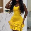 Women Pleated Lace Backless Bodycon Dress