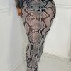 Women's Sexy Tight Fitting Floral Print Mesh Sheer Straight Long Skirt