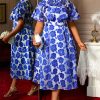 Semi-High Neck Lace-Up Bow Tie Collar A-Line Elegant Short Sleeve Party Dress