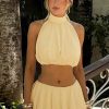 Women's Summer Solid Color Sexy Low Back Halter Neck Crop Top Sexy Short Skirt Set