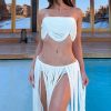 Solid Color Fringe Skirt Two-Piece Bikini Three-Piece Swimsuit Set