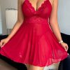 Sexy Plus Size Lingerie Lace See-Through Pajamas Strap Dress Thong Set