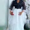 African Plus Size Women's Elegant Color Block Long Dress
