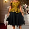 Plus Size Embroidered Irregular Sleeves Blouse Mid-Length Mesh Skirt Two-Piece Set