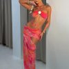 Summer Women's Sexy Color Block Halter Neck Crop Top Slim Fit Printed Skirt Set