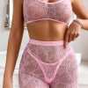 Pink Lace See-Through Casual Tank Top Shorts Panty Sexy Three-Piece Set