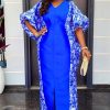 Plus Size Women's Robe African Color Block Print Dress